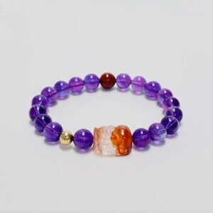 Amethyst, Red Flower Agate & Pixiu Bracelet: Spiritual Growth, Vitality & Prosperity