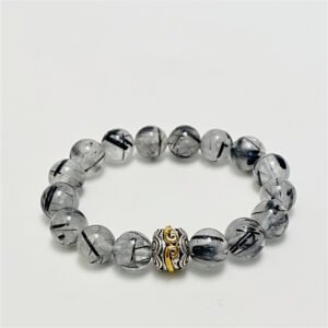 Black Rutilated Quartz Bracelet: Protective Energy with Artistic Metal Accents