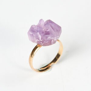 Exquisite Handmade Ring: Rose - inspired Amethyst Crystal Tooth on Gold Band