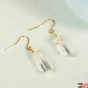 andcrafted Irregular Raw Clear Quartz Column Earrings: Natural Beauty in Every Drop